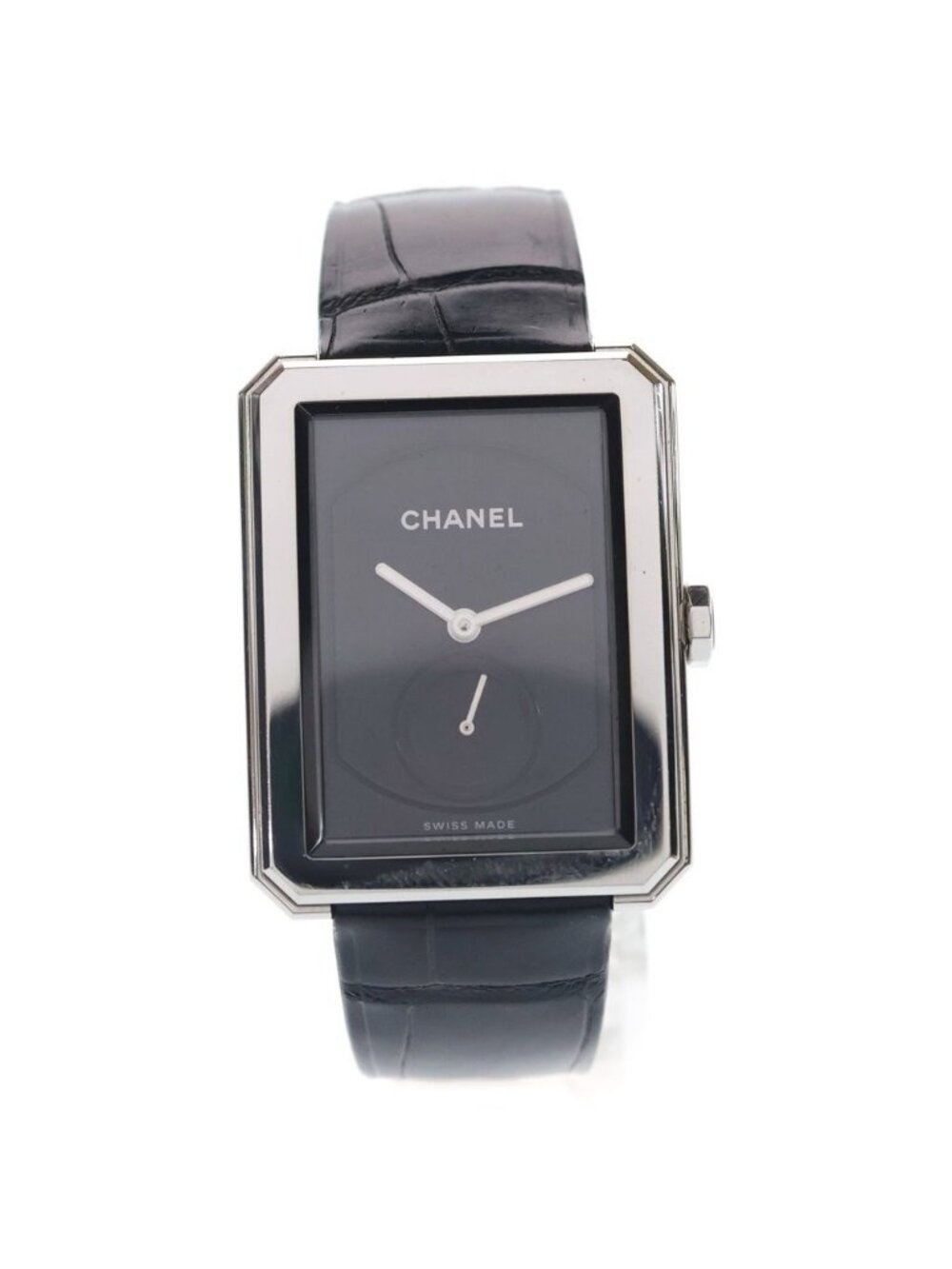 Chanel Boyfriend Watch Black Dial SS Leather Quartz 01 18 Silver